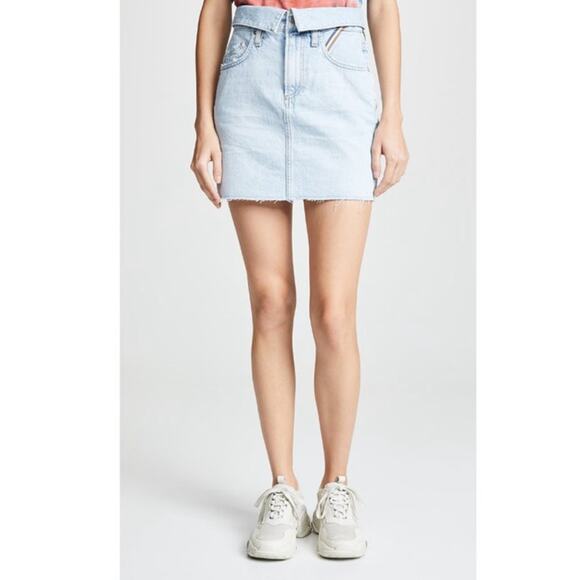 New Jean Atelier Cut Off Medium Wash Denim Mini Flip Skirt in Sky Color Size 24 - Picture 3 of 15